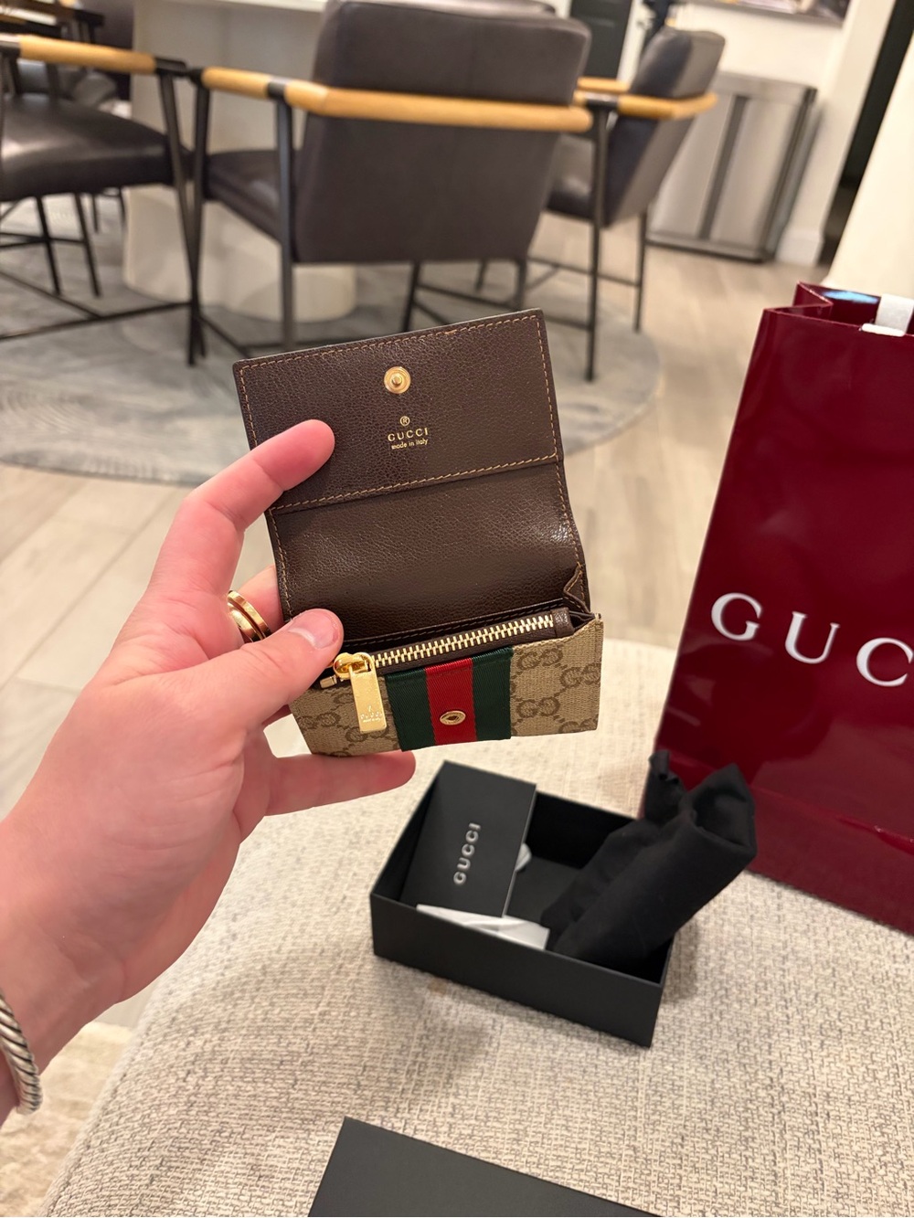 Gucci Bi-fold Card Case with Web GG Supreme Canvas Wallet